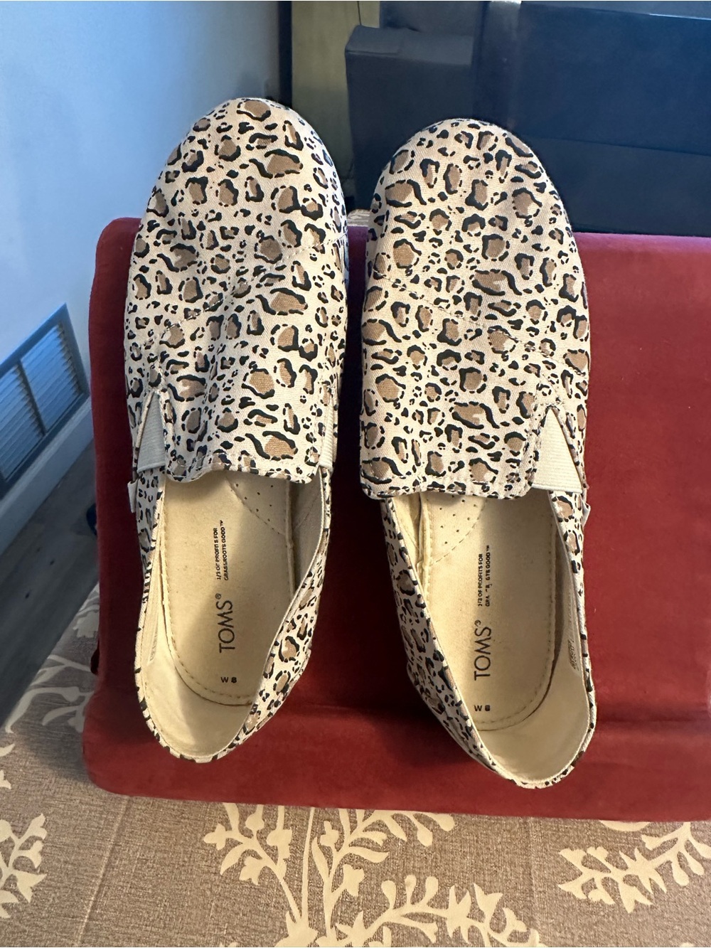 TOMS Leopard Print Slip-On Moccasins in Beige and Black